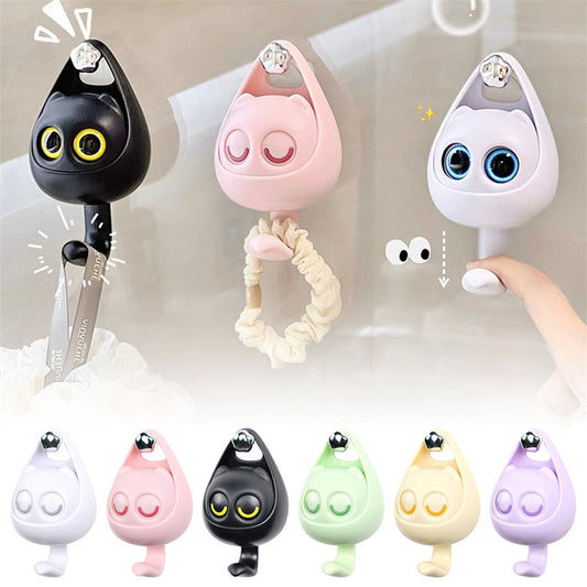 Creative Adhesive Cute Cat Coat Hook Wall Mounted Decoration Cartoon Blink Cat Clothes Hat Scarf Key Holder Home Decor